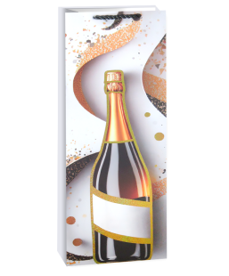 Пакет подарочный для вина, 210гр, Игристое настроение, Дизайн №3, Металлик, 36*12*9 см, 1 шт.