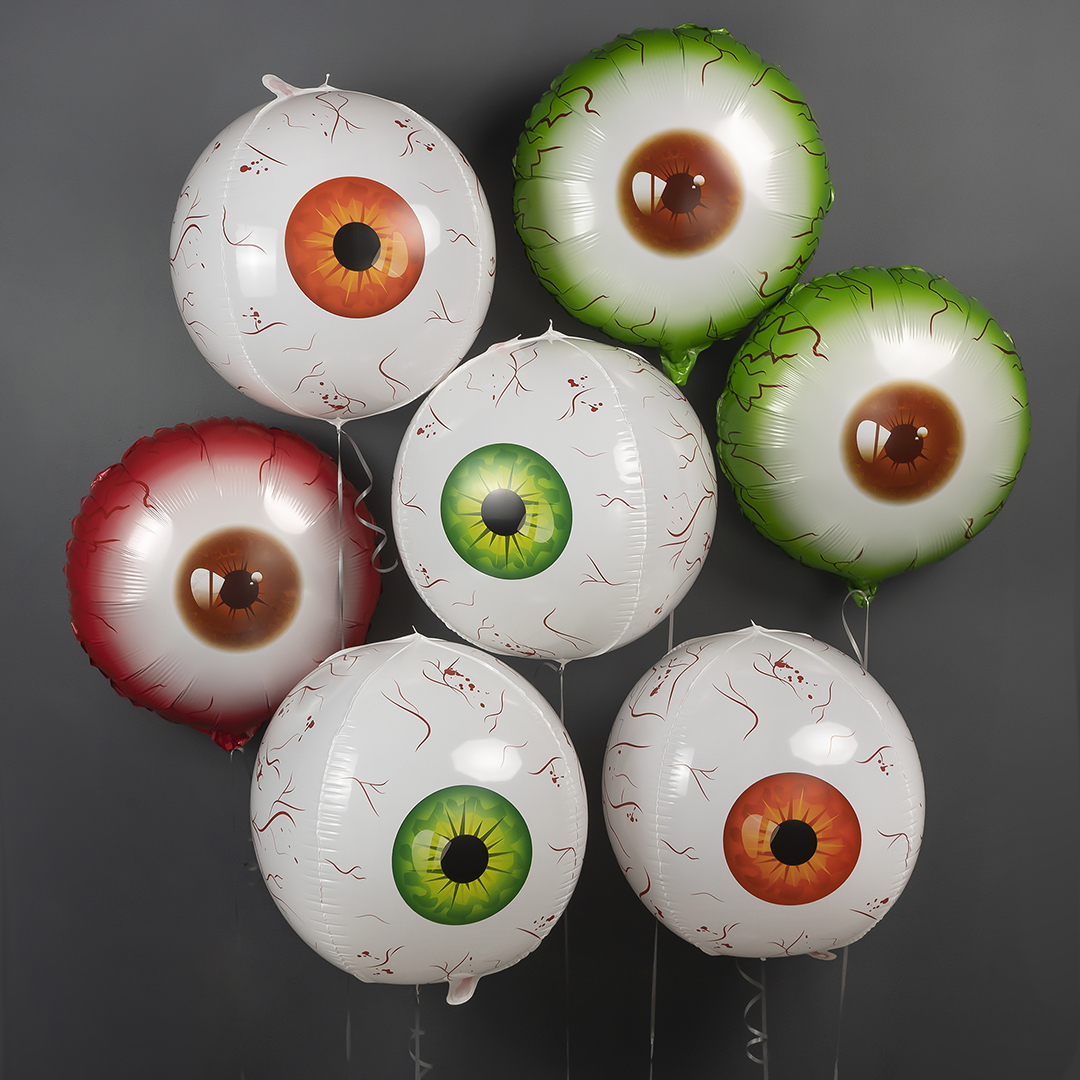 Шар (18''/46 см) Круг, Хэллоуин, Глаз Монстра, Зеленый, 1 шт.