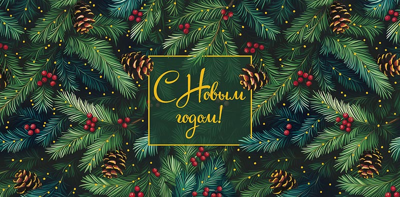 Конверты для денег, С Новым Годом! (еловые ветки), Металлик, 10 шт.