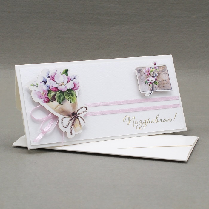Конверт для денег 3D, Поздравляю! (букет цветов), 1 шт.