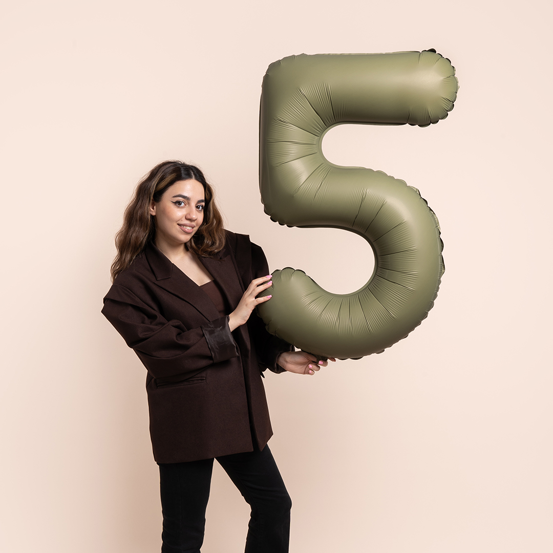 Шар (40''/102 см) Цифра, 5 Slim, Оливковый, Матовый, 1 шт.