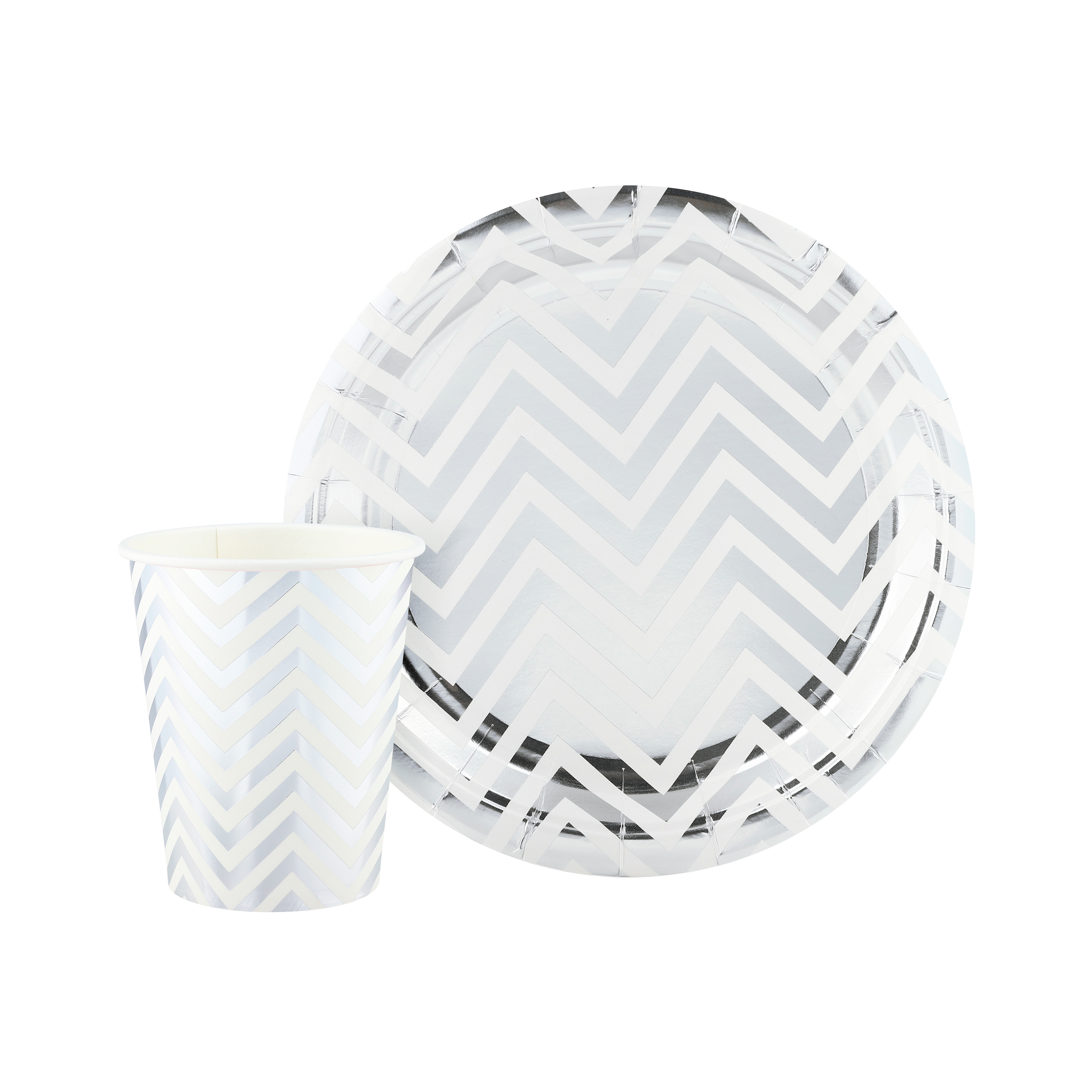 Стаканы (250 мл) Зигзаги, Белый/Серебро, Металлик, 6 шт.