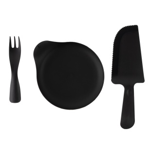 Десертный набор, Где тортик?, Тарелки, Вилки, Нож, Черный, 11 шт. в упак. 