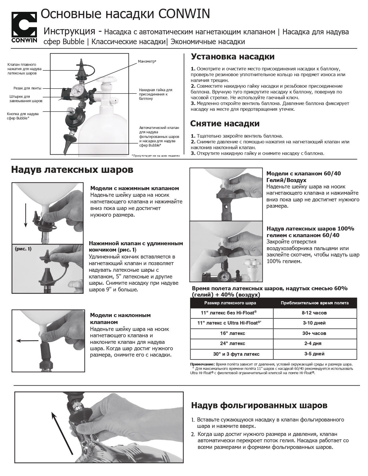 Насадка с манометром и клапаном гелий/воздух 60/40, 1 шт.