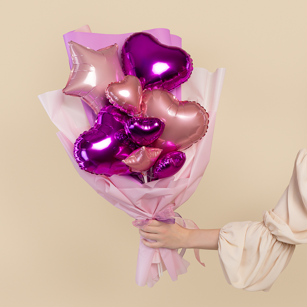 Шар с клапаном (5''/13 см) Микро-звезда, Розовый, 1 шт.