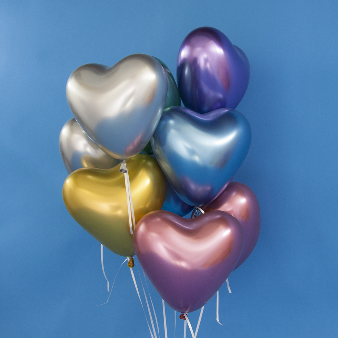 Шар (10''/25 см) Сердце, Золото, хром, 50 шт.
