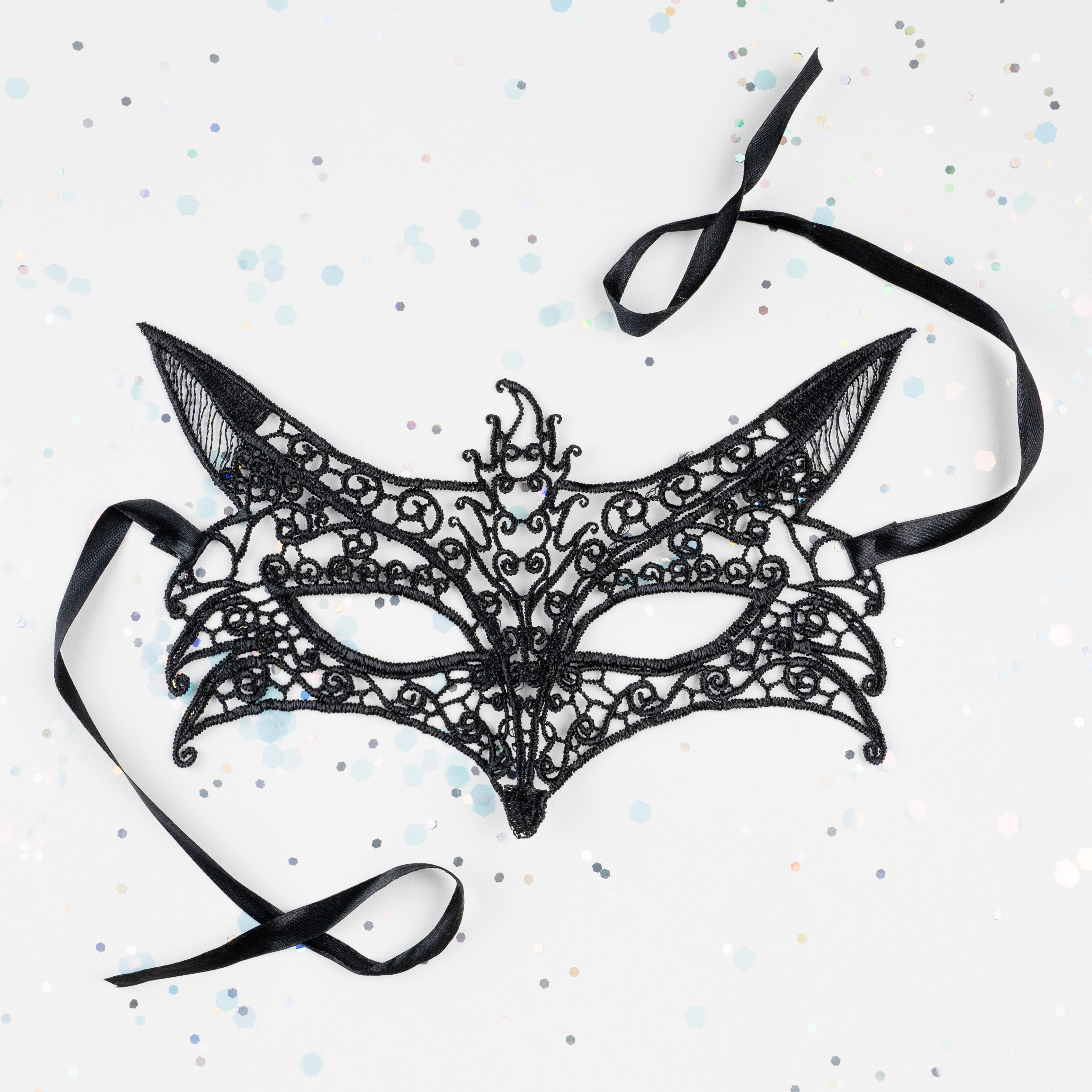 Маска кружевная, фигурная, Лисичка, Черный, 16*24 см, 1 шт. 
