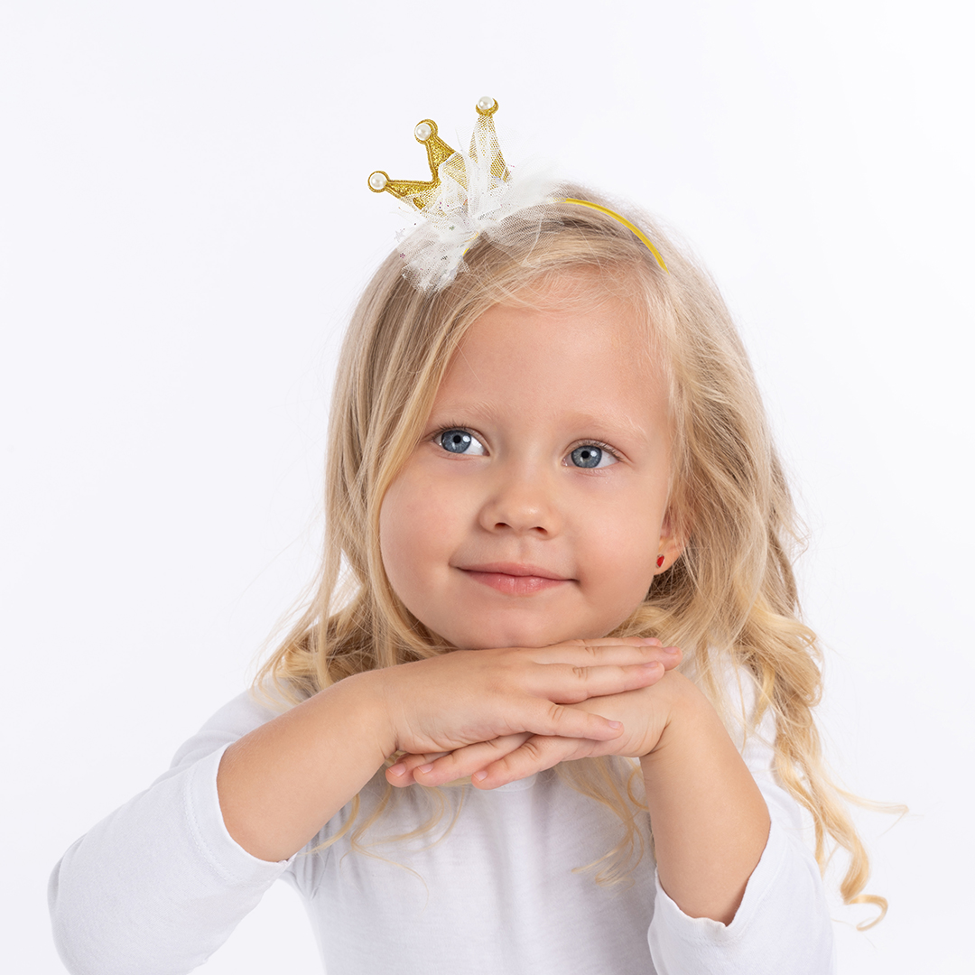 Ободок, Нежная Корона, Белый/Золото, с блестками, 1 шт. 