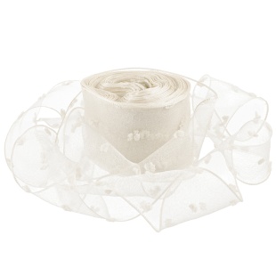 Лента декоративная (4 см*9,14 м) Воздушные точки, Кремовый, 1 шт.