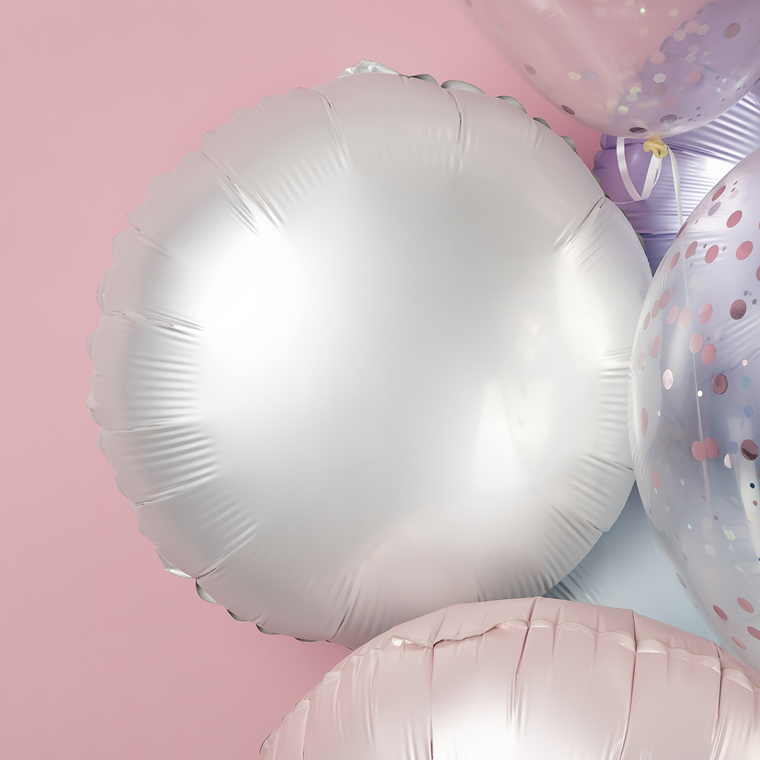 Шар (18''/46 см) Круг, Белый, Сатин, 1 шт.