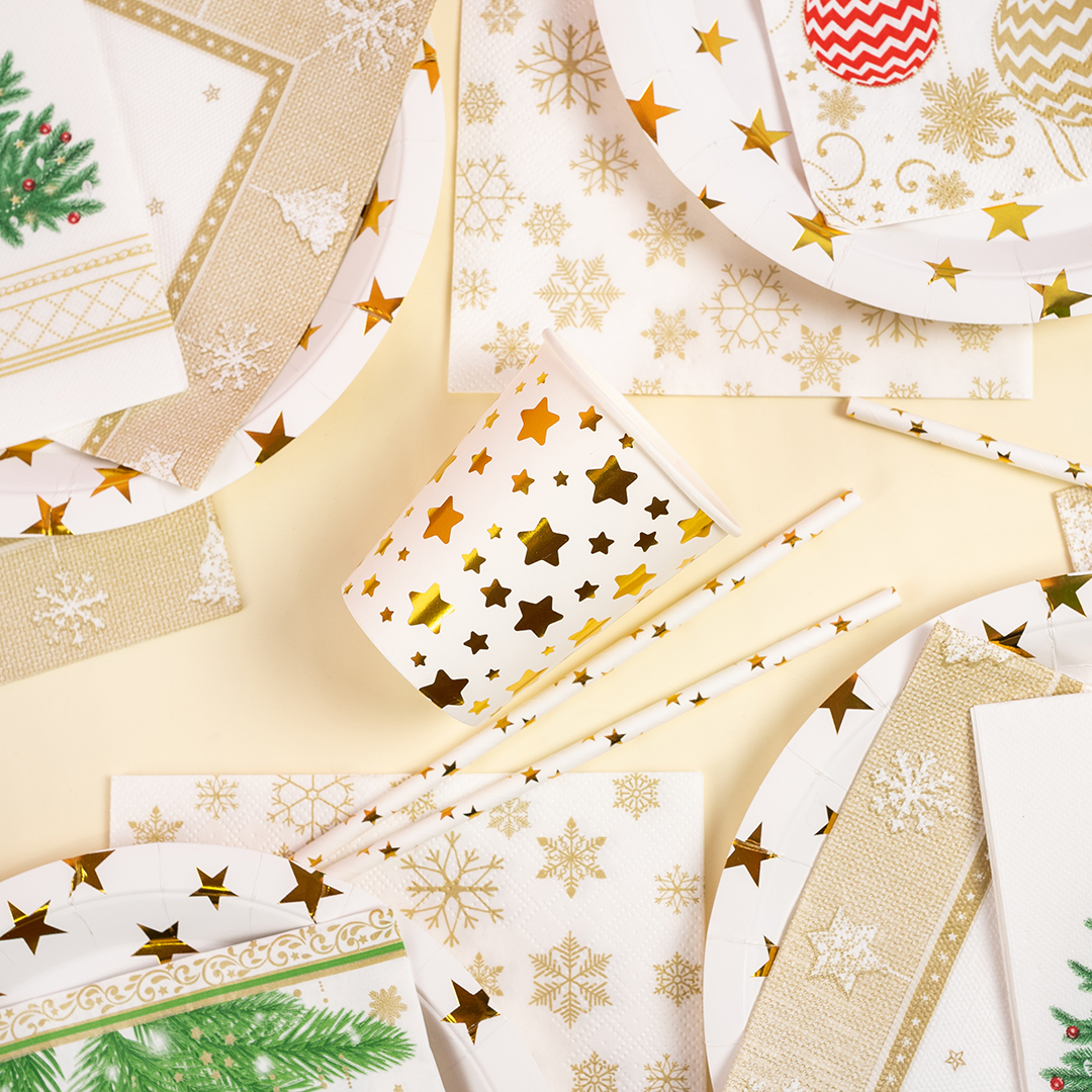 Стаканы (250 мл) Звезды Микс, Белый/Золото, Металлик, 6 шт.