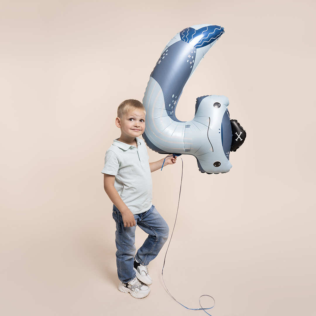 Шар (34''/86 см) Цифра, 4 Акула, 1 шт. в уп.