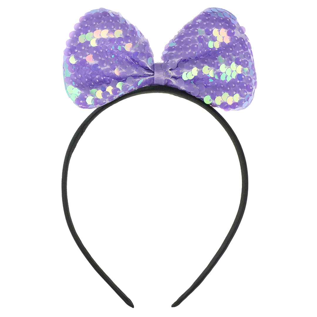 Ободок, Прелестный бант, с пайетками, Сиреневый, 1 шт. 