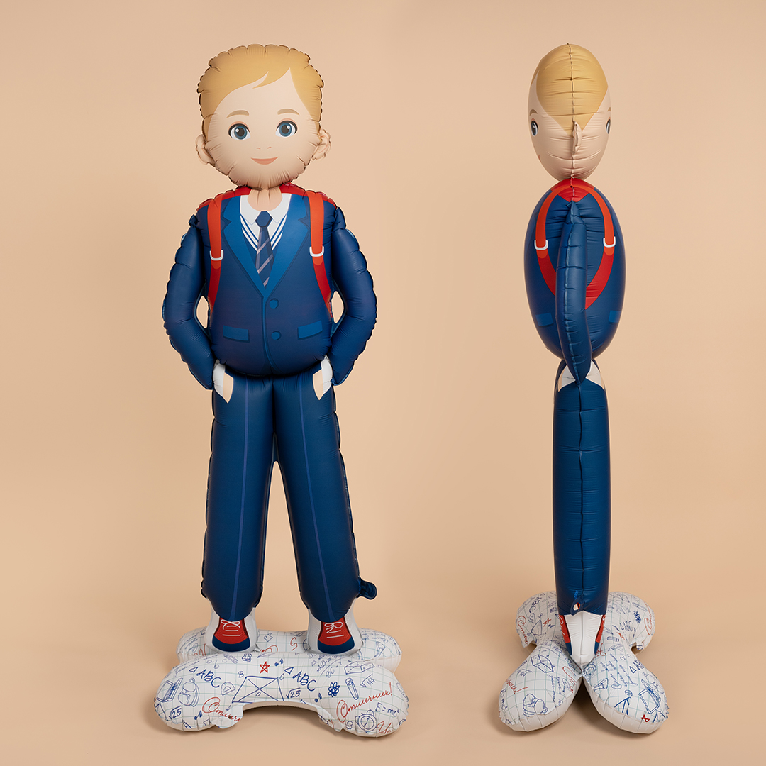 Шар 3D (73''/185 см) Фигура на подставке, Школьник, Ученик Мальчик, Сатин, 1 шт. в уп.