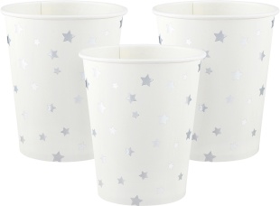 Стаканы (250 мл) Серебристые звезды, Белый/Серебро, Металлик, 6 шт.