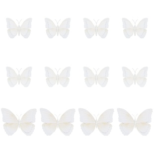 Декоративные бабочки на магните, Объемные, Белый, 8-12 см*12 шт, 1 упак.