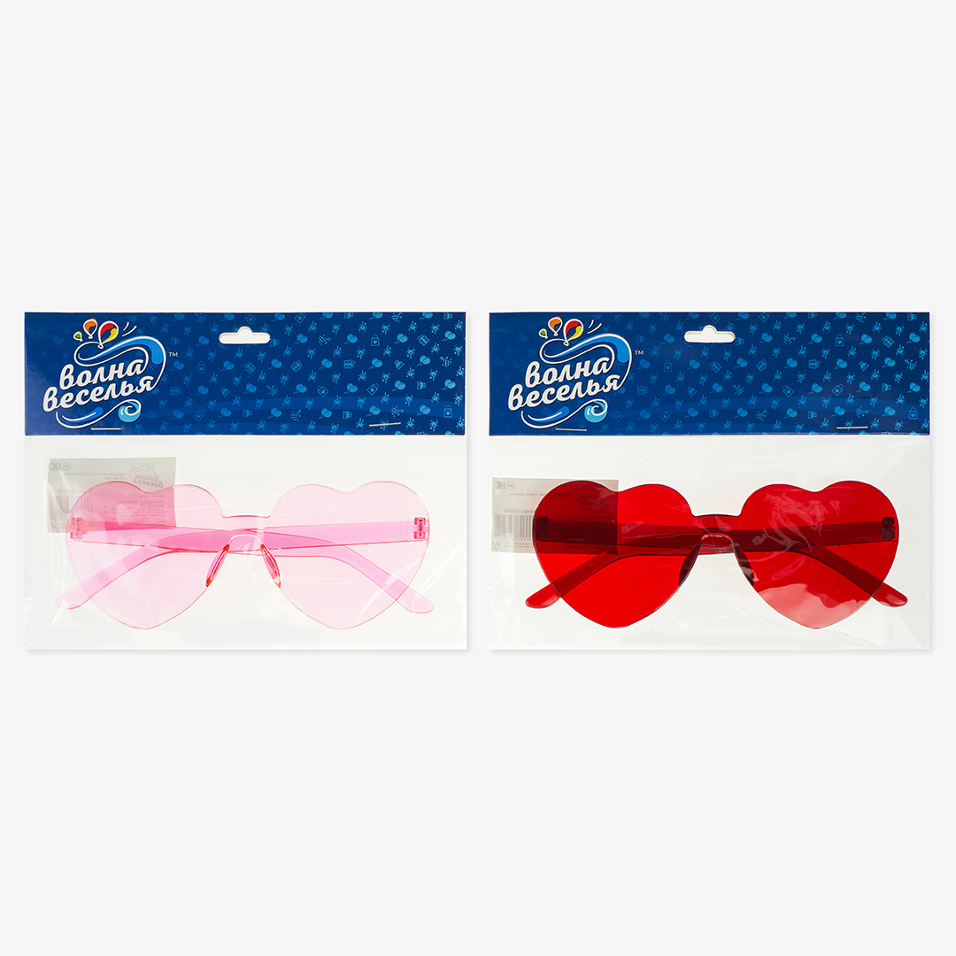Карнавальные очки, Сердце, Розовый, 1 шт. 