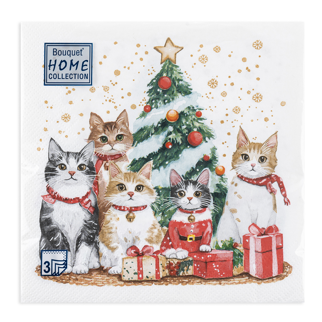Сервировочные салфетки, Котята у елки, 33*33 см, 20 шт.