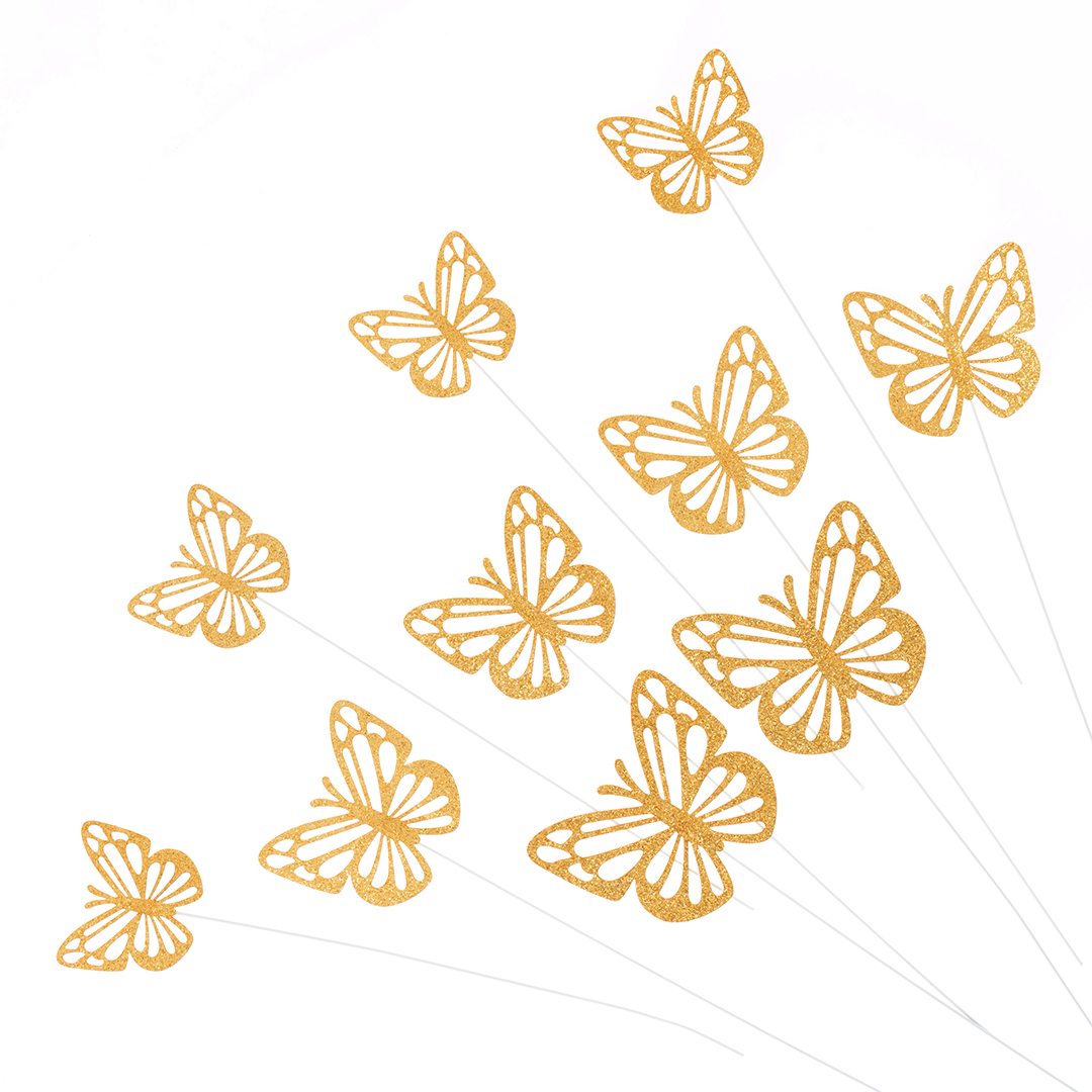 Топперы, Ажурные бабочки, Золото, 18 см, 10 шт.