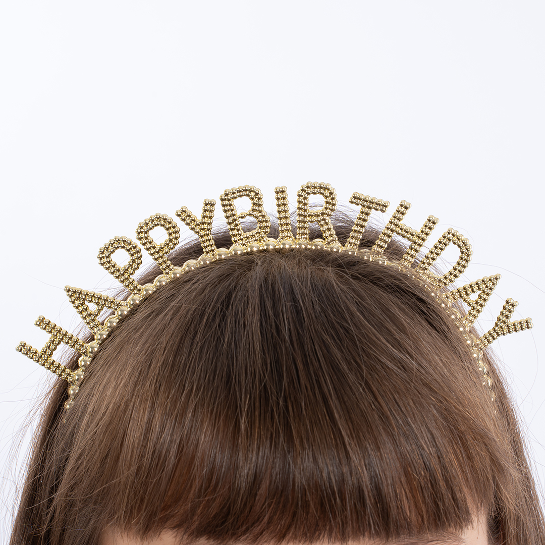 Ободок, Happy Birthday, Сверкающий жемчуг, Золото, 1 шт. 