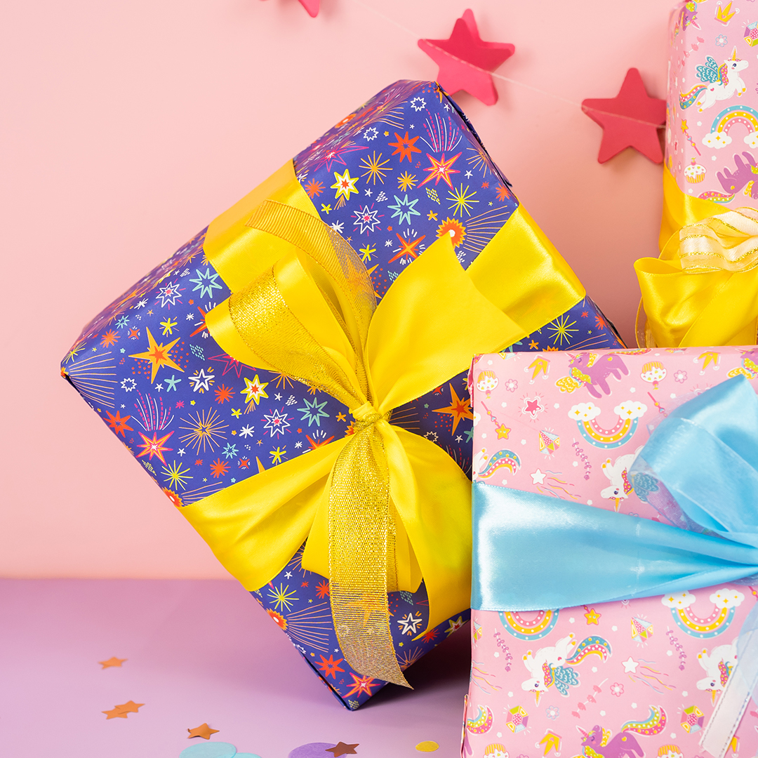 Упаковочная бумага 80гр (0,7*1 м) Сверкающие звезды, 10 шт.