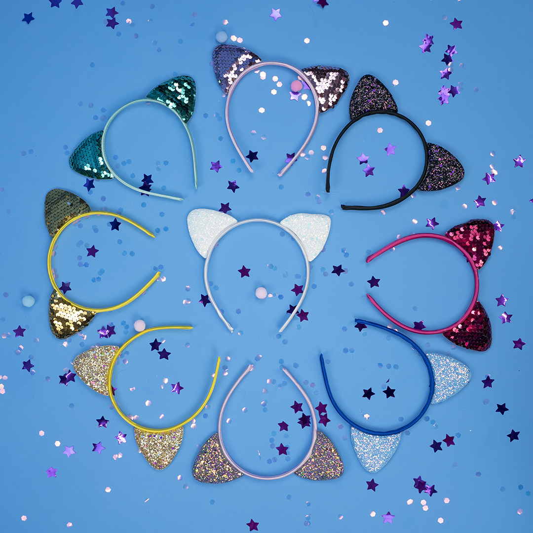 Ободок Кошка, Белый, с блестками, 1 шт. 