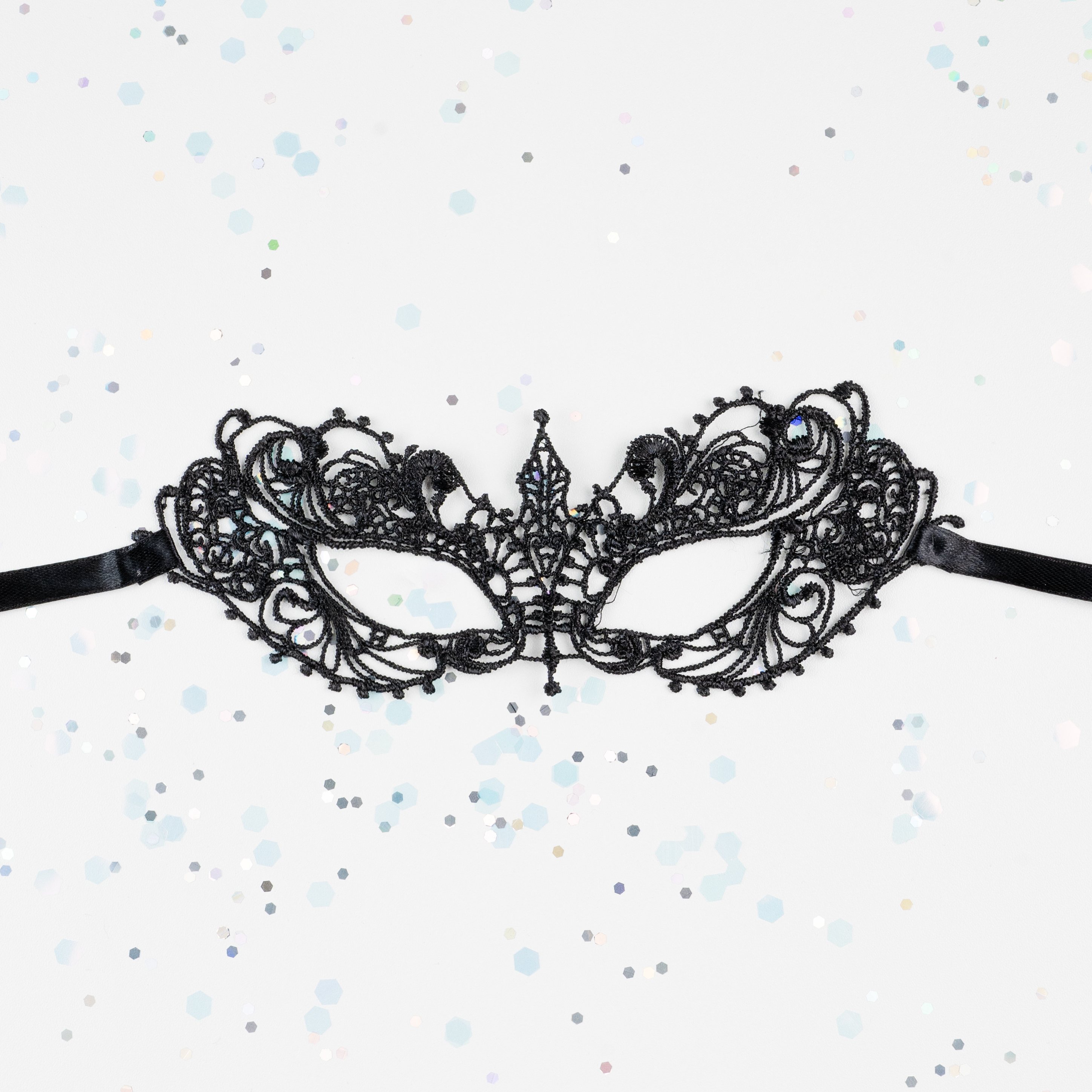 Маска кружевная, фигурная, Герцогиня, Черный, 16*24 см, 1 шт. 