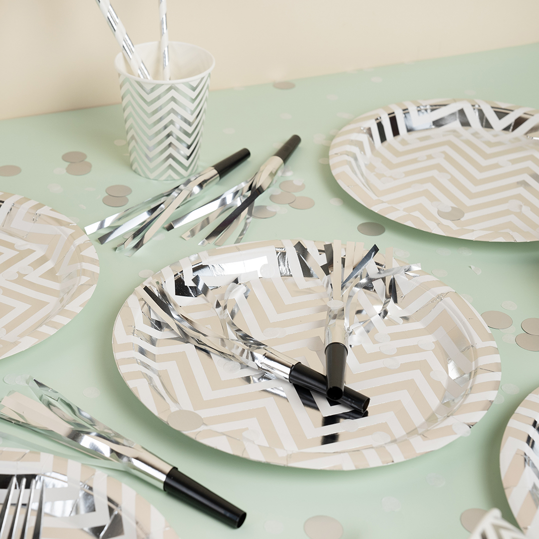 Стаканы (250 мл) Зигзаги, Белый/Серебро, Металлик, 6 шт.