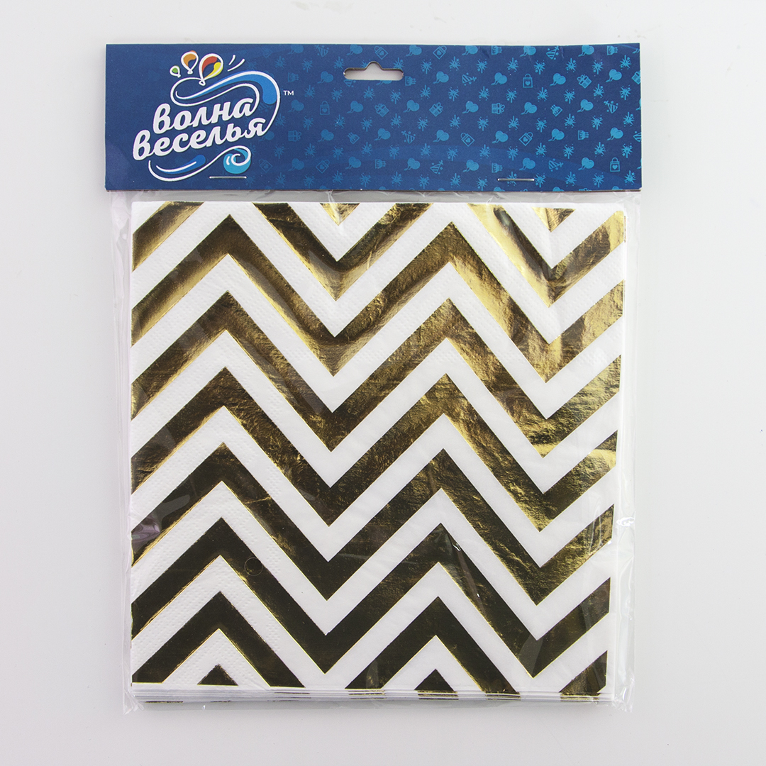 Сервировочные салфетки, Зигзаги, Белый/Золото, Металлик, 33*33 см, 12 шт.