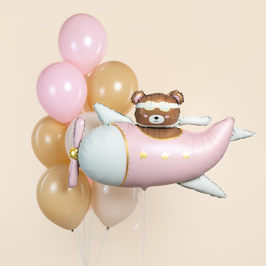 Шар (43''/109 см) Фигура, Мишка в розовом самолете, Сатин, 1 шт. в уп.