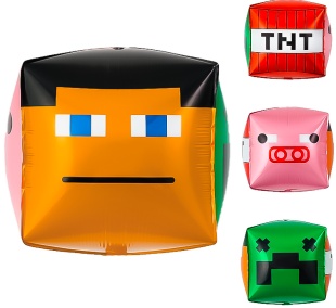 Шар 3D (22''/56 см) Куб, Пиксели, Герои, 1 шт. в уп. (цв.этик.)