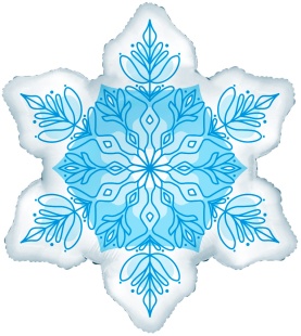 Шар с клапаном (14''/36 см) Мини-фигура, Снежинка, Белый/Голубой, 5 шт. в уп.