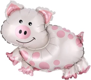Шар с клапаном (17''/43 см) Мини-фигура, Поросенок, 5 шт. в уп. (цв.этик.)