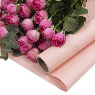 Упаковочная пленка 65мкр (0,58*10 м) Сердечки, Розовый/Золото, Матовый, 1 шт.