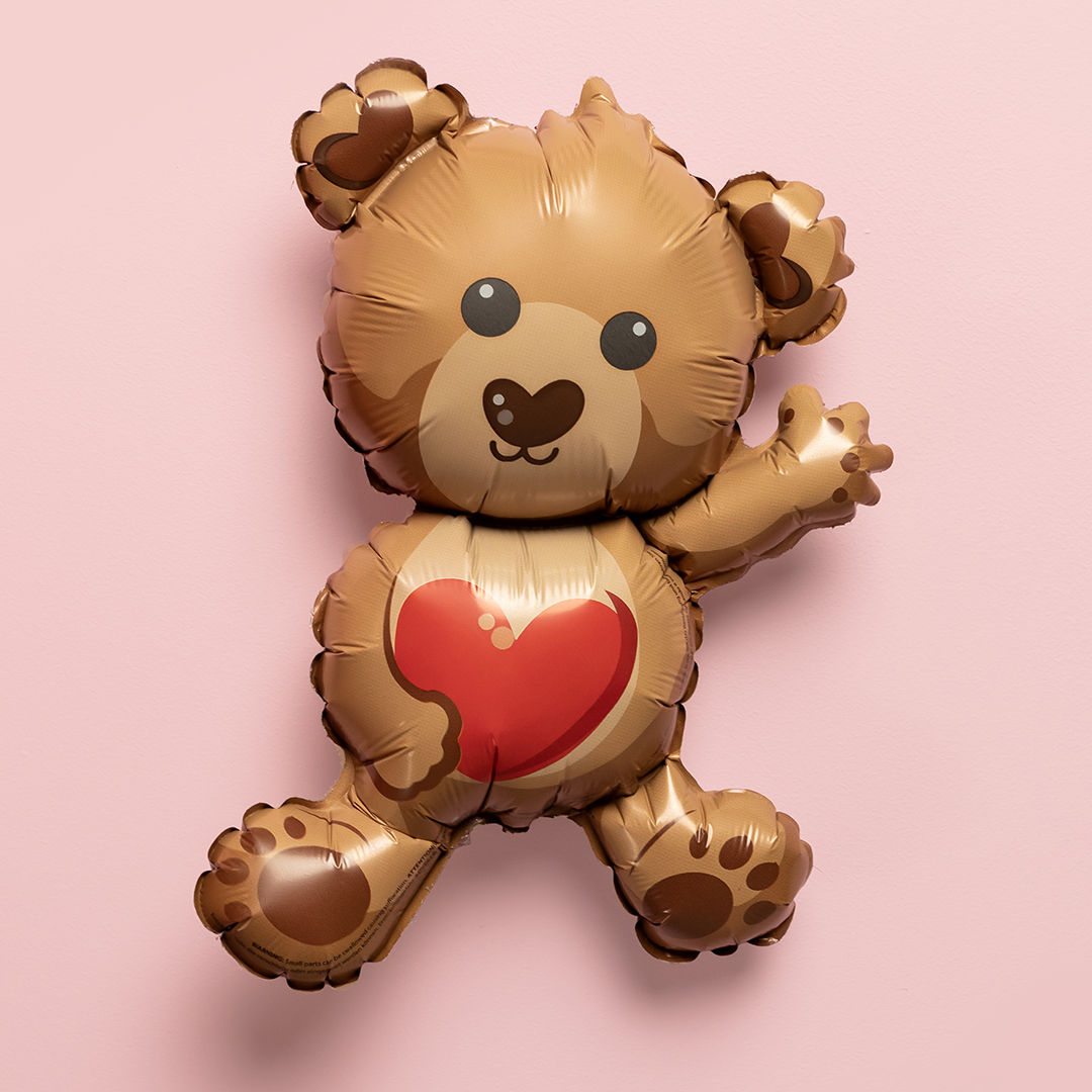 Шар (14''/36 см) Мини-фигура, Медвежонок с сердцем, 1 шт.