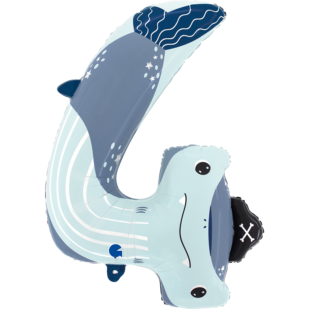 Шар (34''/86 см) Цифра, 4 Акула, 1 шт. в уп.