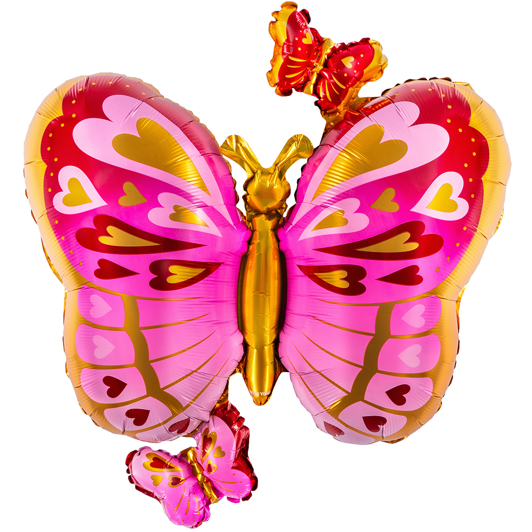 Шар (29''/74 см) Фигура, Бабочки, Розовый, 1 шт. в уп.