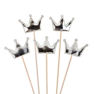 Пики Топперы, Короны, Серебро, Металлик, 12 см, 5 шт.