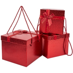 Набор коробок Кожа крокодила, Красный, Металлик, 22*22*18 см, 3 шт. в упак. 