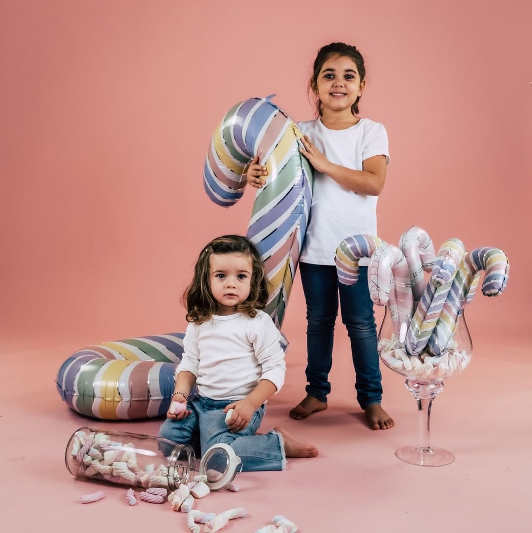 Шар (12''/30 см) Мини-фигура, Леденец трость, Розовый, 1 шт.