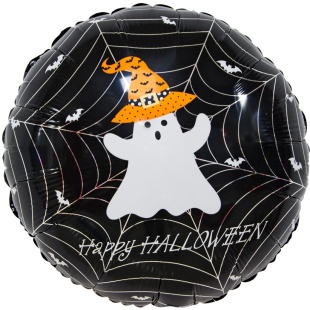 Шар (21''/53 см) Круг, Привидение на Хэллоуин, Черный, 1 шт.