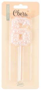 Свеча Цифра, 6 Воздушный жемчуг, на шпажке, Нежно-розовый, Перламутр, 6 см, 1 шт. с держат.