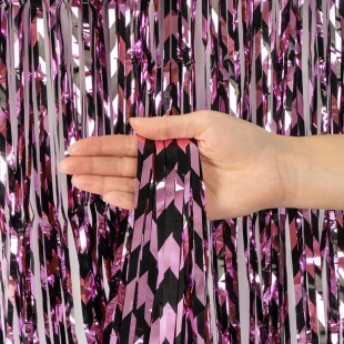 Занавес Дождик Зигзаги, Черный/Розовый, Металлик, 100*200 см, 1 шт.
