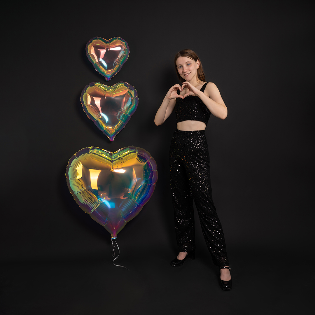 Шар (40''/102 см) Сердце, Зеркальный, Хамелеон, 1 шт. в уп.