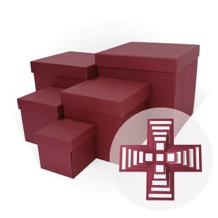 Набор коробок WOW - Сюрприз, Тиснение рогожка, Бордовый, 21*21*21 см, 5 шт. в упак. 