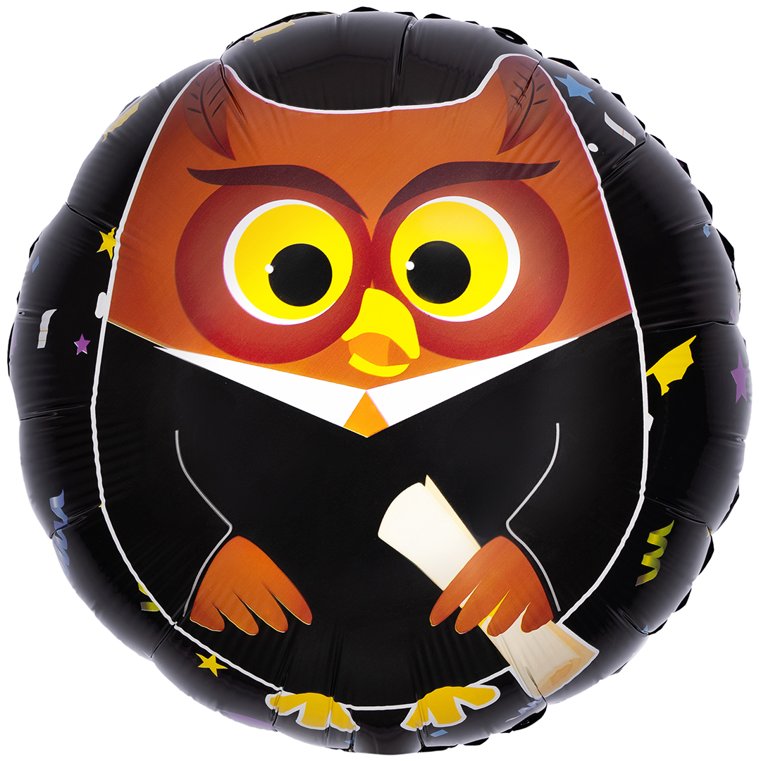 Шар (18''/46 см) Круг, Сова Выпускник, 1 шт.