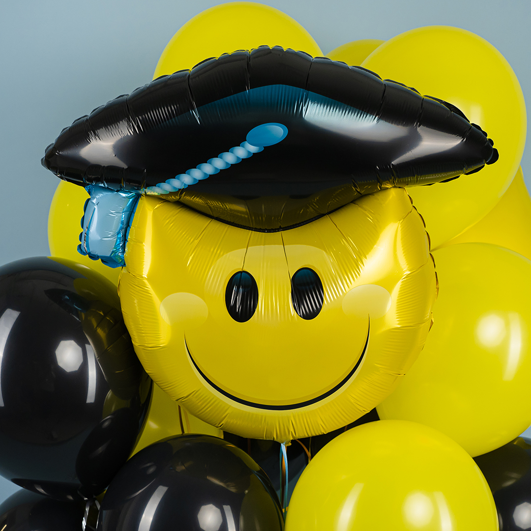 Шар (31''/79 см) Фигура, Смайл Выпускник, 1 шт.