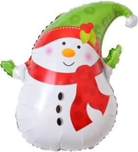 Шар с клапаном (17''/43 см) Мини-фигура, Снеговик в зеленом колпачке, 5 шт. в уп.