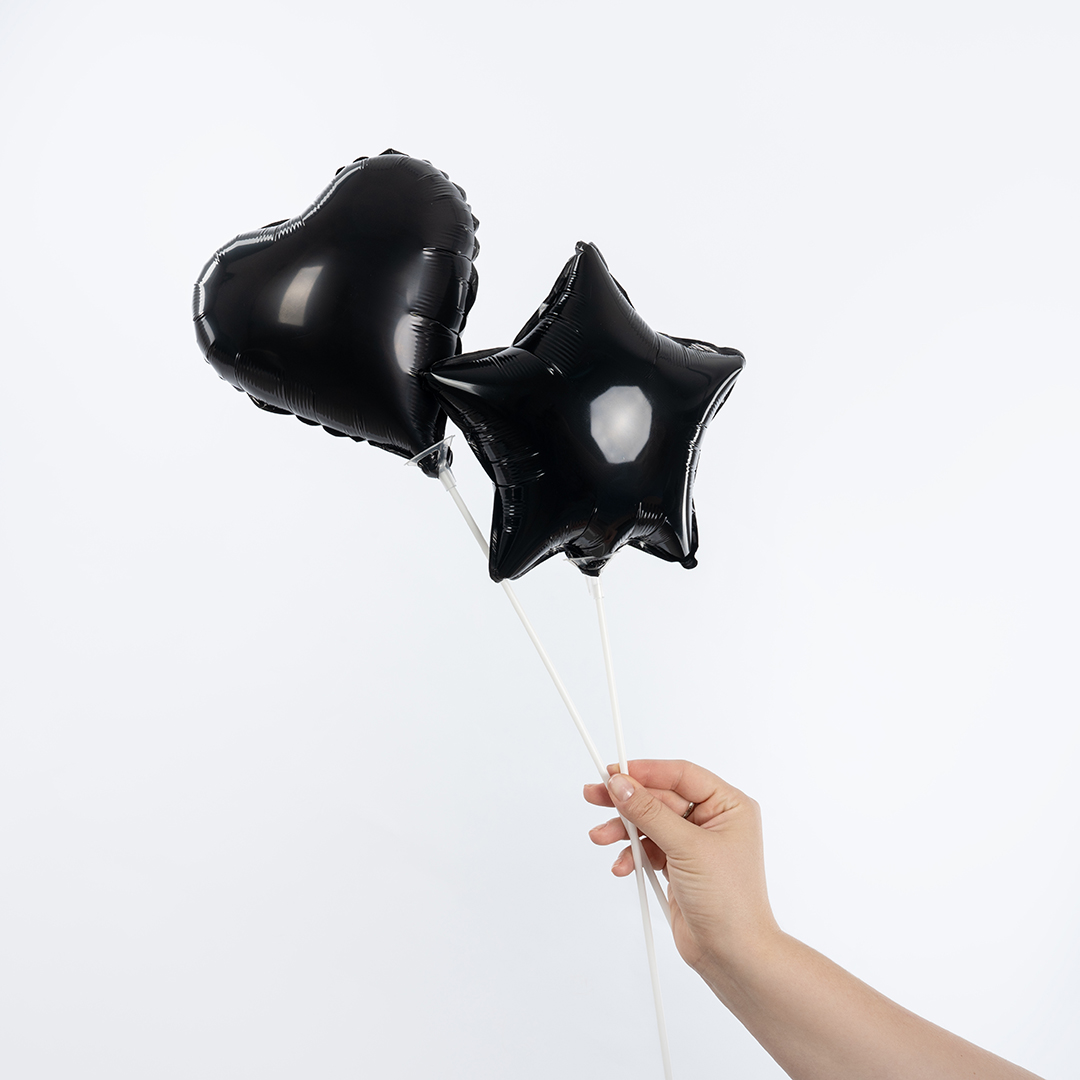 Шар с клапаном (10''/25 см) Мини-сердце, Черный, 1 шт.