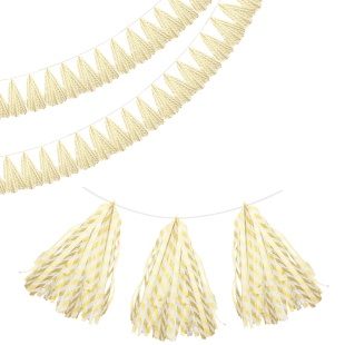 Гирлянда Тассел, Полоски, Белый/Золото, Металлик, 35*12 см, 5 листов.